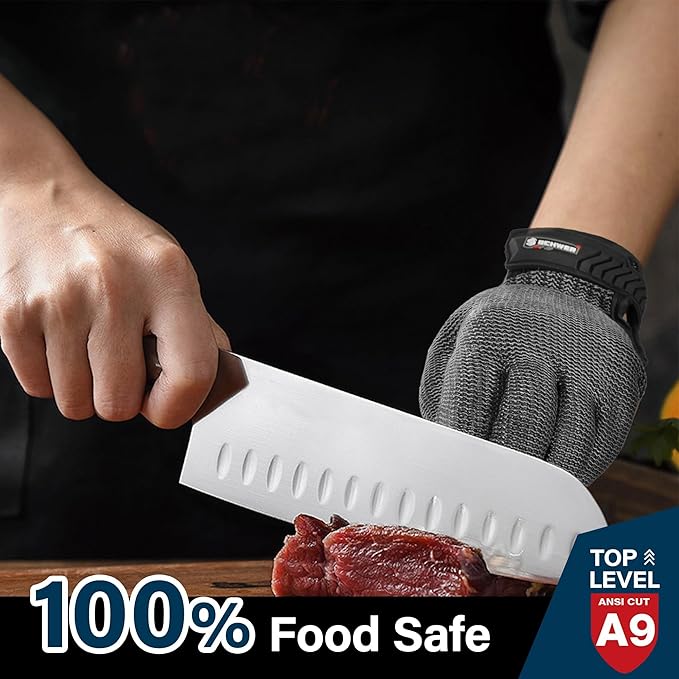 Schwer Ultimate Cut Resistant Gloves Beyond ANSI A9, Reinforced Stainless Steel Glove, Food Grade Mesh Metal Gloves for Butcher Meat Cutting, Oyster Shucking, Mandoline, Non-PFAS, PR1708 (M, 1 Pcs)