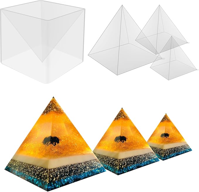 3 PCS Clear Pyramid Molds for Resin, 3Pcs 4.7''6''7.5'' Inner Large Pyramid Silicone Molds for Epoxy Resin + 1Pcs Plastic Frame, Pyramid Resin Mold Silicone Pyramid Mold for DIY
