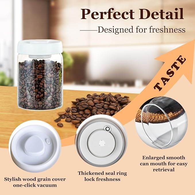 Vacuum Glass Jar with Airtight Lid,27floz/800ml Borosilicate Glass Coffee Canister Container,Perfect for Coffee Beans & Grounds,Loose Leaf Tea,Candy,Sugar,Nuts,Spices