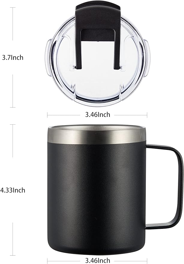 ALOUFEA 12oz Stainless Steel Insulated Coffee Mug with Handle, Double Wall Vacuum Tumbler Cup with Fliping Lid, Army Green, 2 Pack