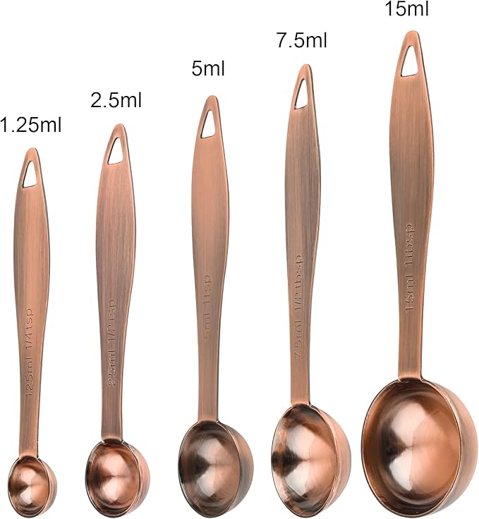 Copper Plated Measuring Cups and Spoons Set, 5 Stainless Steel Measuring Cups & 5 Metal Measuring Spoons Set with Leveler, US & Metric Kitchen Measure Cups & Spoons Set for Baking & Cooking