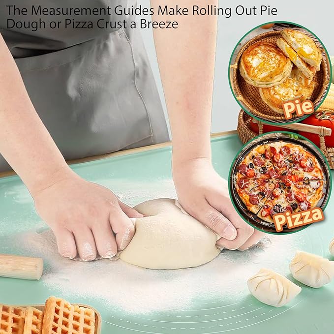 24"X16" Silicone Baking Mat Extra Large Non-stick Pastry Mat with High Edge, Dough Rolling Board for Pastry, Macarons, Pies, Bread, Cookies, Pizza, Fondant, Pasta, Food Grade Silicone Baking Supplies