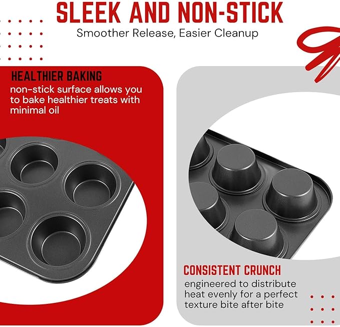 Flexzion Muffin Tray Cupcake Baking Pan 2 Pack, 12-Cup Nonstick Carbon Steel Muffin Tins Non-Stick Cupcake Tin Bakeware Accessories for Baking Cupcakes Muffin Brownies Snacks, Easy Clean, Fridge Safe