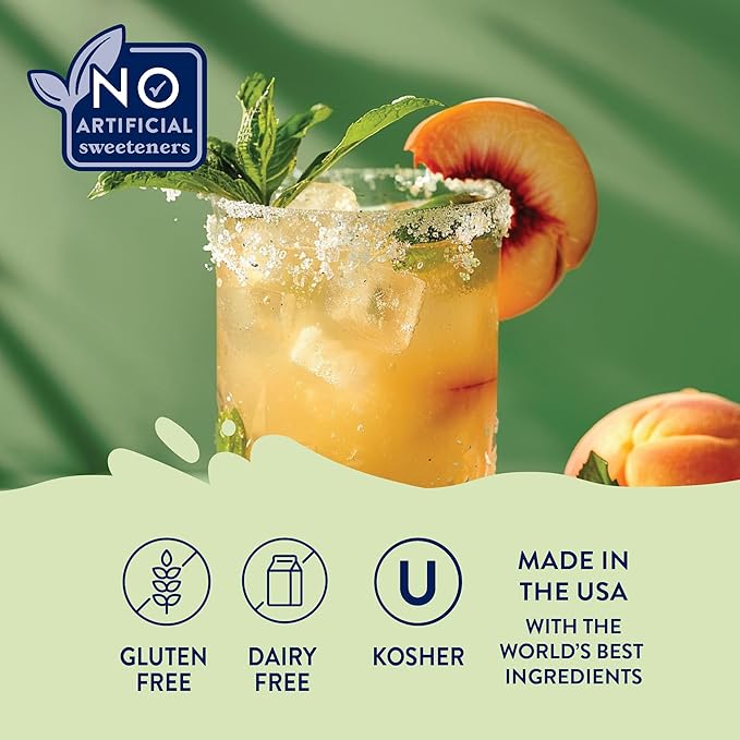 Jordan's Skinny Syrups Sugar Free Syrup, Naturally Sweetened Peach Margarita Mix, 32 oz, Low Calorie Flavoring, Protein Shake, Cocktail & More, Gluten Free, Keto Friendly