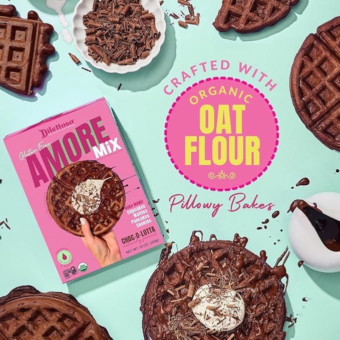 Dilettoso's Organic Gluten-Free Oat Flour Baking Mix | Chocolate | Pancakes, Waffles, Cupcakes, Brownies, and Cookies | 10oz AMORE Mix (2 Boxes)