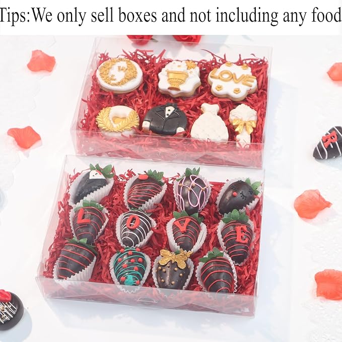 RomanticBaking 20PCS 10x7x2 inches Clear Strawberry Boxes Cookie Boxes Bakery Boxes Macaron Boxes Gift Boxes Treat Boxes for Party Favors