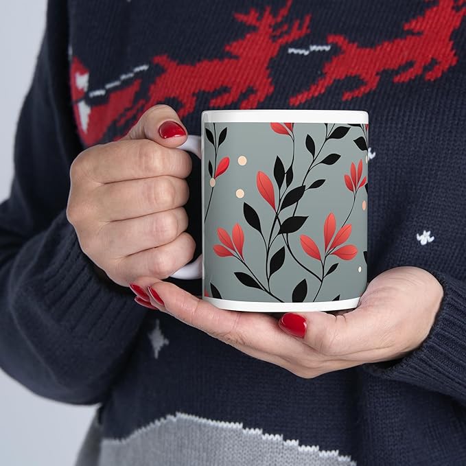 11 OZ Novelty Coffee Mugs - Christmas Gift (Leaf Flower Design)