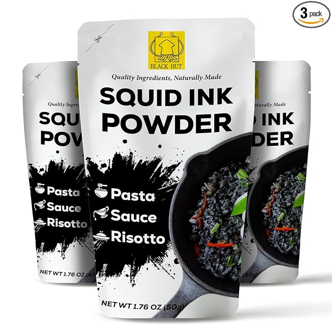 Black Hut Cuttlefish Squid Ink Powder, Perfect for Festive Baking & Cooking, Ideal for Rice, Noodles, Pasta, Spaghetti, Risotto, Tinta de Sepia, Halal Certified, Contains Molluscs, 1.76oz / 50g