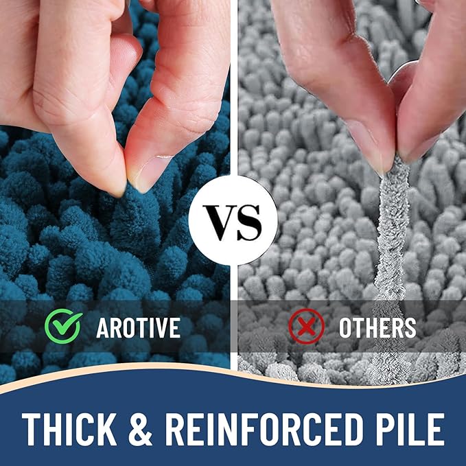 Arotive Luxury Chenille Bathroom Rug Mat, Extra Soft Thick Absorbent Shaggy Bath Rugs, Non-Slip Machine Wash Dry, Plush Bath Mats for Bathroom, Shower and Tub, 40x24, Peacock Blue
