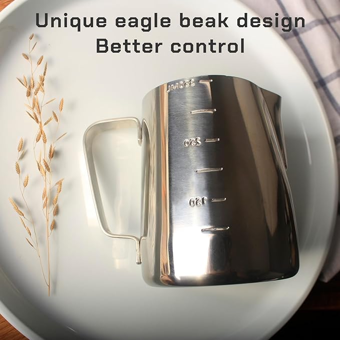 Milk Frothing Pitcher Steaming Pitchers Stainless Steel Milk/Coffee/Latte/Cappuccino Steam Pitchers Milk Jug Cup (600ml/20oz Set)