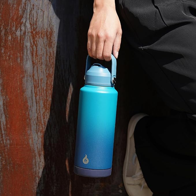 BJPKPK Insulated Water Bottle with Straw Lid, 40oz Large Thermos, BPA Free Leak Proof Stainless Steel Metal Water Bottles, Tumblers, Cups, Flasks for Travel, Sports,Black