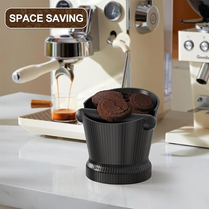 Espresso Knock Box, Coffee Knock Box with Durable Knock Bar and Non-Slip Base, Knock Box for Machine Accessories (Black Stripe)