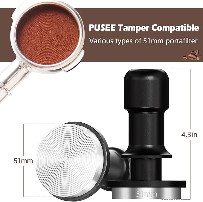 PUSEE 51mm Espresso Tamper - Premium Calibrated Coffee Tamper with Spring Loaded 30lb Pressure, Stainless Steel