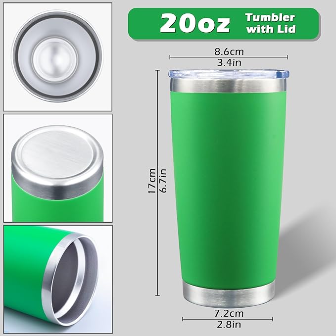 20oz Tumbler Bulk Stainless Steel Tumblers with Lid Vacuum Insulated Double Wall Travel Coffee Mug Powder Coated Tumbler Cup for Hot and Cold Drinks(Green, 12 pack)