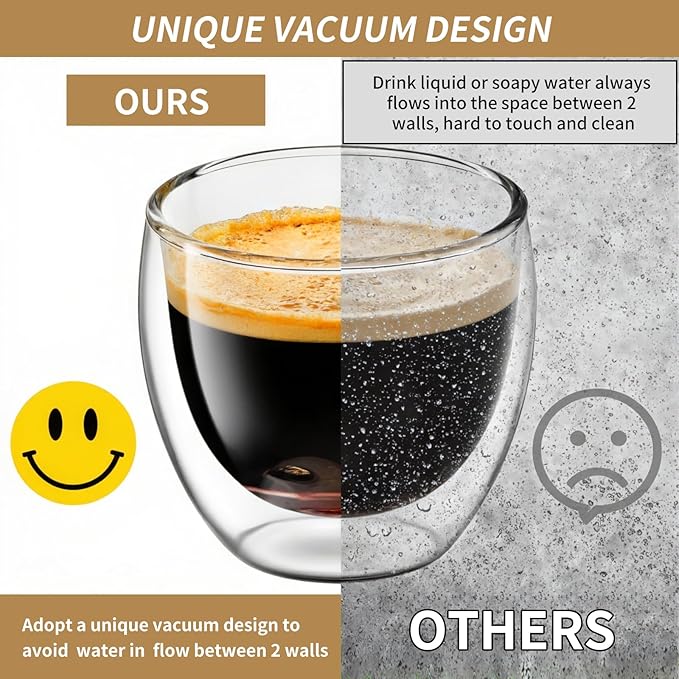 10oz Double Wall Espresso Cups Set of 4, Clear Expresso Shots Cup, Double Wall Insulated Espresso Mugs, 300 ML Tazas de Cafe Expreso, Microwave Dishwasher Safe,Suit for Espresso Machine