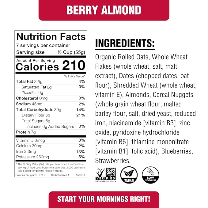Rip's Big Bowl - PLANTSTRONG Berry Almond Cereal (6-Pack) Non-GMO Whole-Grain Plant-Based Oil Free Pack of 6 x 14oz Bags