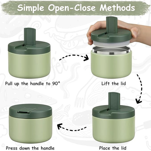12oz Insulated Vacuum Food Jar with Buckle Lid Wide Mouth Soup Thermo for Hot Food Kids Leakproof Stainless Steel Lunch Container- Green- 1Pack