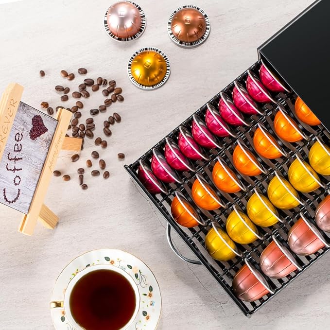 FlagShip for Vertuo Pod Holder Coffee Pod Storage for Nespresso Pod Organizer Black Metal Fits All Size Vertuo Pods