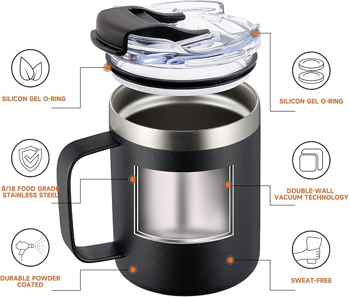 ALOUFEA 12oz Insulated Coffee Mug Cup with Handle, Stainless Steel Travel Coffee Mug with Flip Lid, Double Wall Vacuum Coffee Tumbler,Plum
