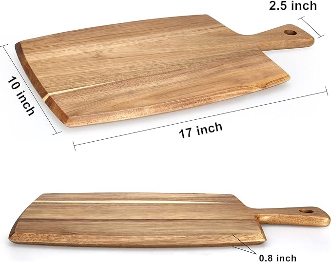 Best Acacia Wood Cutting Board with Handle Wooden Charcuterie Board Kitchen Chopping Boards for Bread Meat Cutting boards Fruit Cheese Serving Board Butcher Block Carving Board, 17" x 10"