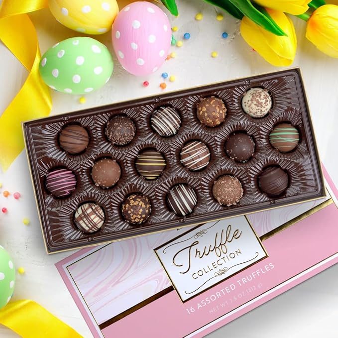 CRAVINGS BY ZOE Gourmet Chocolate Truffle Gift Box | 16 Count | Assorted Gourmet Milk & Dark Chocolate Candy Food Gift Basket Anniversary, Birthday, Get Well, Holiday, Thank You Men Women Mom Her