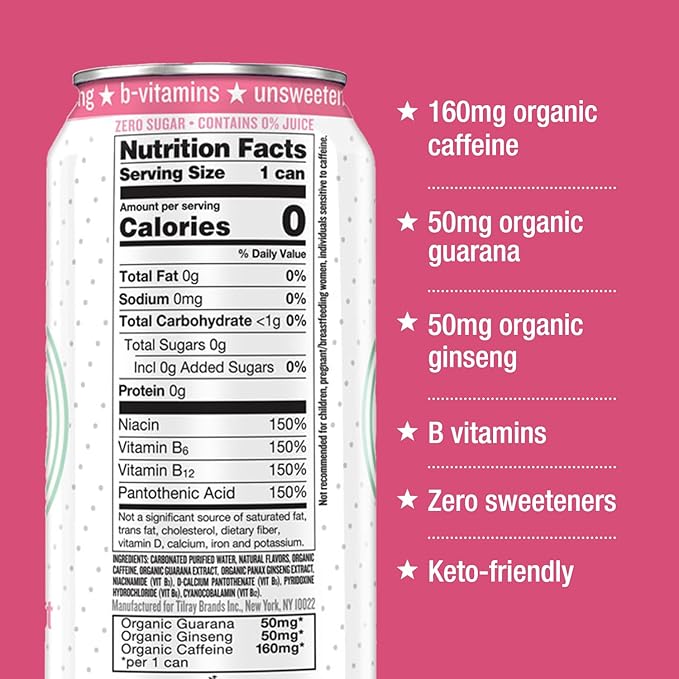 Hiball Clean Energy Drink - Watermelon Mint - Zero Sugar, Zero Calorie Sparkling Water with 160mg Organic Caffeine, 50mg Organic Ginseng, 50mg Organic Guarana and B Vitamins - 16 fl oz (8-Pack)
