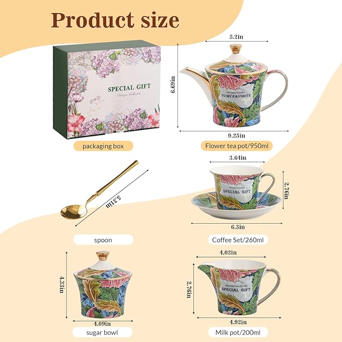 ACMLIFE Tea Set for Adults, 21-Piece Green Bone China Tea Set for Women with Teapot Sugar Bowl Cream Pitcher, Fine Chineae English British Set for 6, Gift (green, Extra Large set 21)