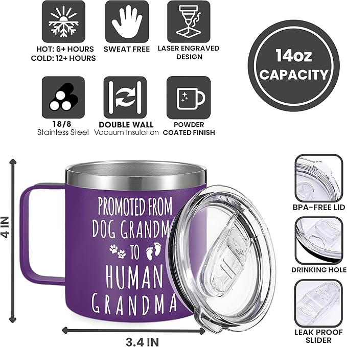 Gossby 14oz Grandma Cup Tumbler - Promoted from Dog Grandma - Mother Day, Christmas, Birthday Gift for New Grandmother - Grandmother Baby Announcement Gift