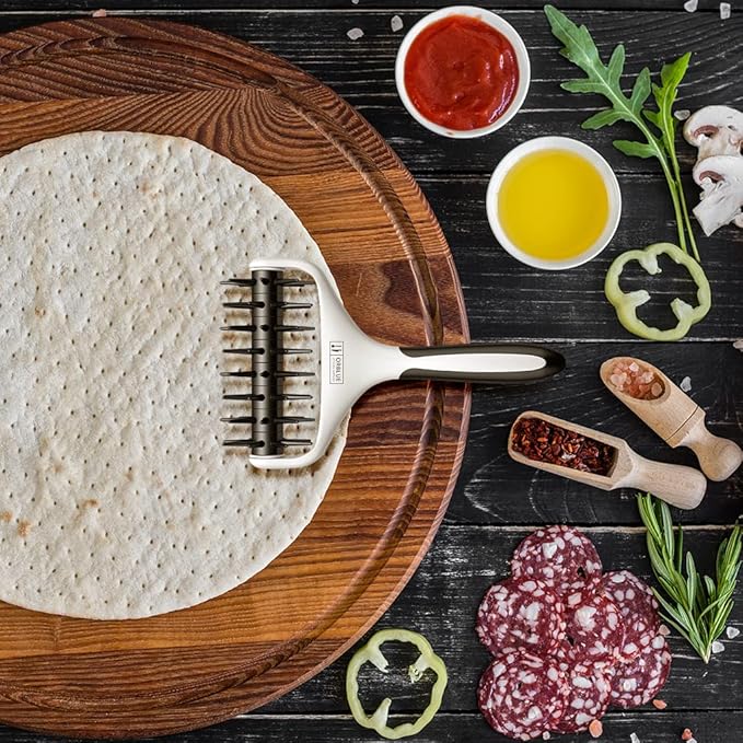 Orblue Pizza Dough Docker Pastry Roller with Spikes, Pizza Docking Tool for Home & Commercial Kitchen - Pizza Making Accessories that Prevent Dough from Blistering, Black