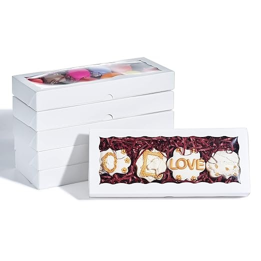 100PCS 12 x 5 x 1.5 inches Auto-Popup One Piece Premium Cookie Boxes with Window, Bakery Box for Holiday Cookie Gift Sets