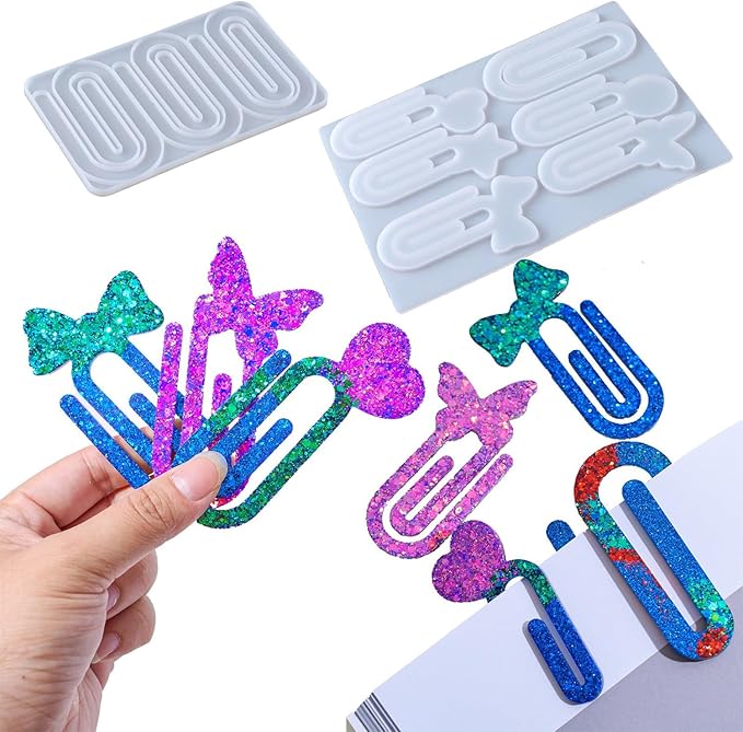Resin Bookmark Mold Silicone Molds for Epoxy Paperclips, 9-in-1 Heart & Star Shapes, Quick Release Craft Supplies, Gift for Book Lovers
