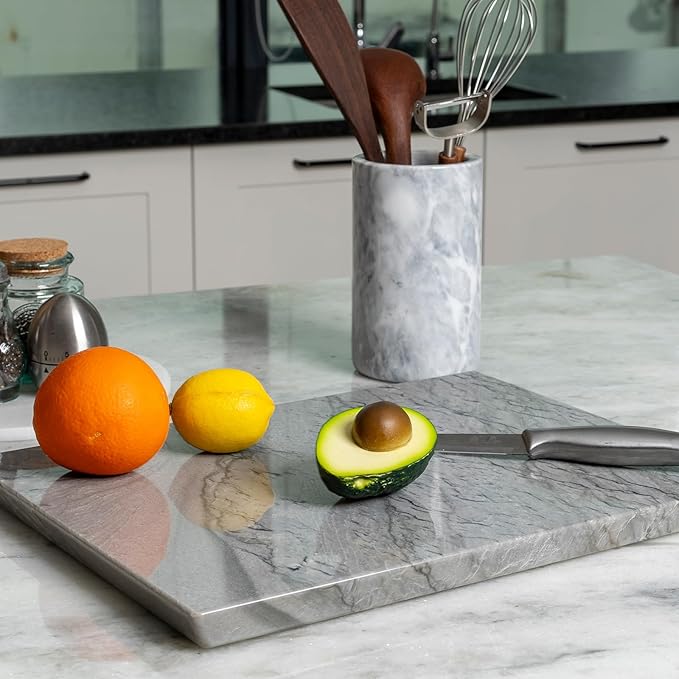 Koville Natural Marble Pastry Board for Kitchen, 16" x 12" Marble Tray Cutting & Charcuterie Board Slab for Countertop, Stone Cheese Resistant Pastry Tray, Rectangular Serving & Chopping Slab - Dark