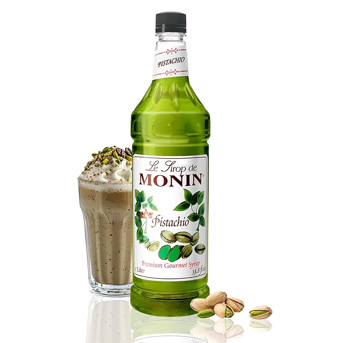 Monin - Pistachio Syrup, Rich and Roasted Pistachio Flavor, Great for Lattes, Mochas, and Dessert Cocktails, Non-GMO, Gluten-Free (1 Liter)