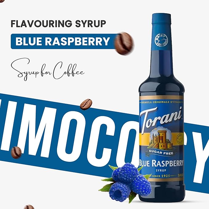 Jimoco® Syrup Pump Dispenser + Torani® Sugar Free Blue Raspberry Syrup, 25.4 oz - Coffee Syrup Pump & Flavoring Bundle