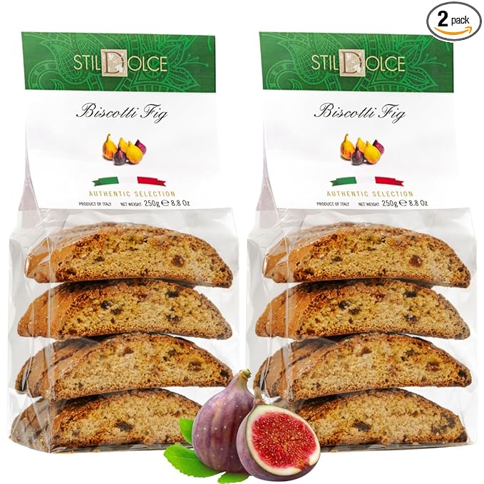 Italian Semi-Soft Fig Biscotti | Made in Tuscany, Italy | Stildolce Traditional Authentic Biscuits, Pack of 2