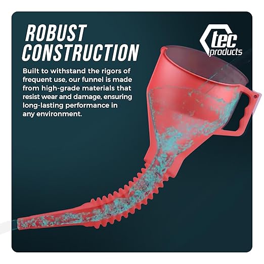FlexAll Long Flexible Funnel for Automotive Use - Durable Nitrile Rubber - Ideal for Car Oil Change, Transmission Funnel Fluid, Diesel, Fuel, Gas - Made in USA - Red (16 x 5 Inches)