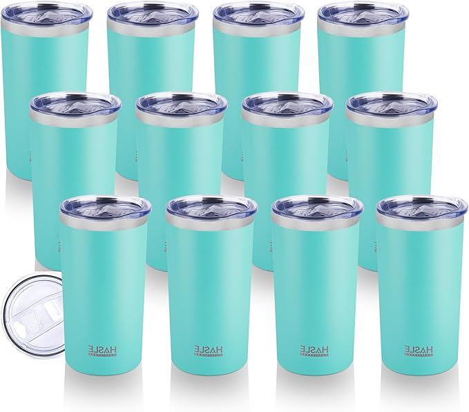 HASLE OUTFITTERS 12oz Skinny Tumbler Bulk, Slim Tumblers Set with Lid, Double Wall Stainless Steel Insulated Travel Coffee Mug, Durable Powder Coated Travel Water Cup(Mint Green, 12)