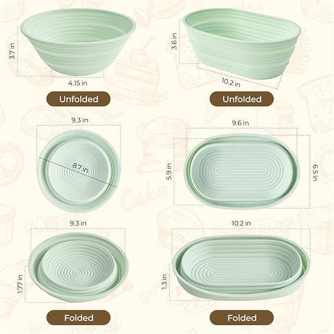 Silicone Sourdough Breads Baking Supplies, Sourdough Starter Kit, Banneton Bread Proofing Basket Set with 9" Round & 10" val, Artisan Bread Baking Tools, Silicone Bread Sling