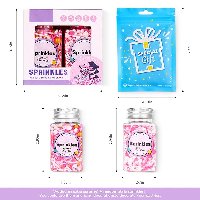 Edible Pink Sprinkle, Valentines Sprinkles Dessert Decorating, Confetti Sprinkle, Pearl Sprinkle, Pink Jimmies Sprinkle for Cake, Cupcake, Chocolate, Macaron, Waffle and Ice Cream(120g/4.23oz)