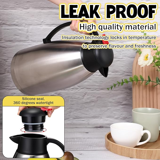 Nuogo 2 Pcs 102 oz Thermal Coffee Carafe Insulated Stainless Steel Carafe Double Walled Vacuum Coffee Thermal Pot with Brush for Home Office Use Keep 24 Hours Hot Water Tea(Silver)
