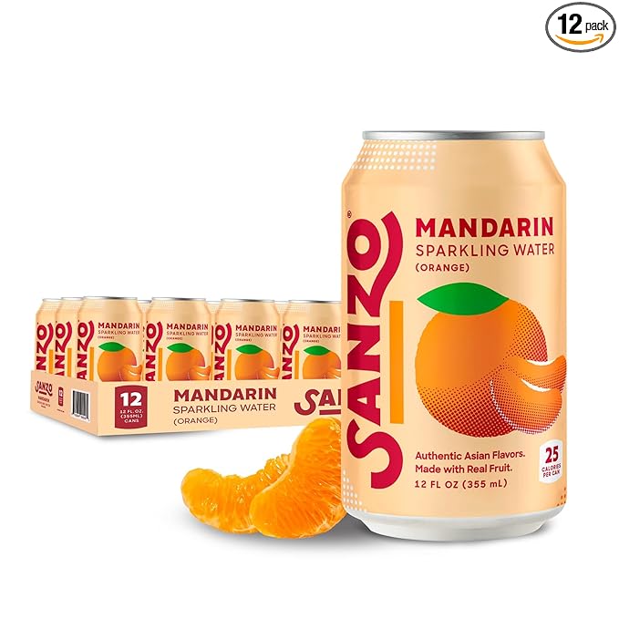 Sanzo Flavored Sparkling Water - Mandarin Orange Seltzer - Low Calorie Low Sugar Soda - Craft Asian Drinks - Vegan Gluten Free Carbonated Flavored Water - Fizzy Healthy Drinks - 12oz, 12 Pack