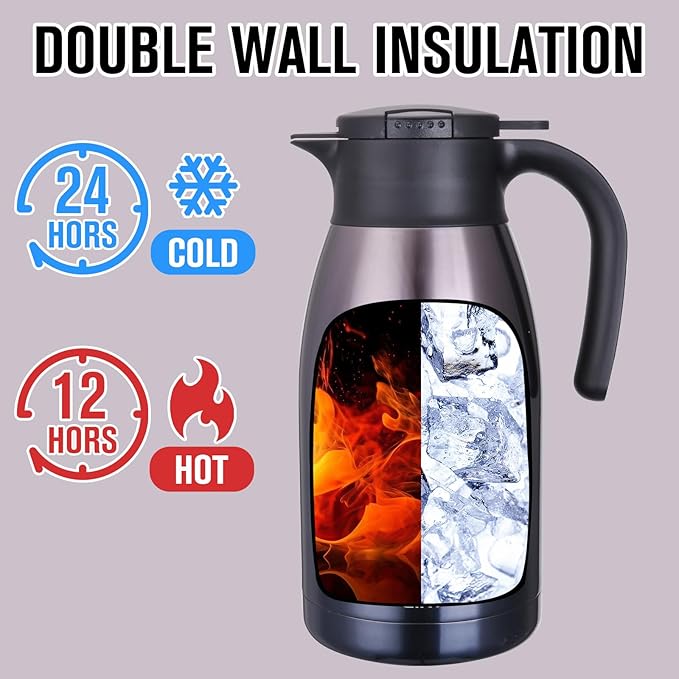 GiNT 1.9L / 64Oz Thermal Coffee Carafe, Insulated Stainless Steel Coffee Carafes for Keeping Hot/Double Walled Vacuum Thermal Carafe (Purple)