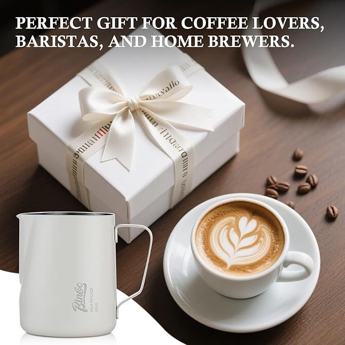 Milk Frothing Pitcher - 350ml Milk Frother Cup for Latte Art, SUS 304 Stainless Steel, Barista-Grade Coffee Milk Jug with Measurement Markings & Precision Spout