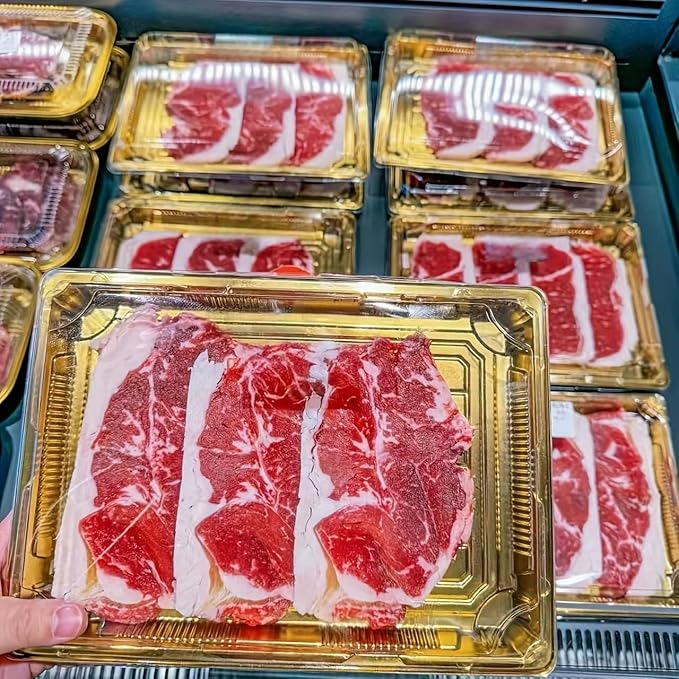 10 Pack Gold Rectangular Sushi Containers with Clear Lids – Disposable Plastic Food Boxes for Party, Takeout & Catering – Elegant, Stackable Trays for Sushi, Snacks & Desserts(Model No.1105)