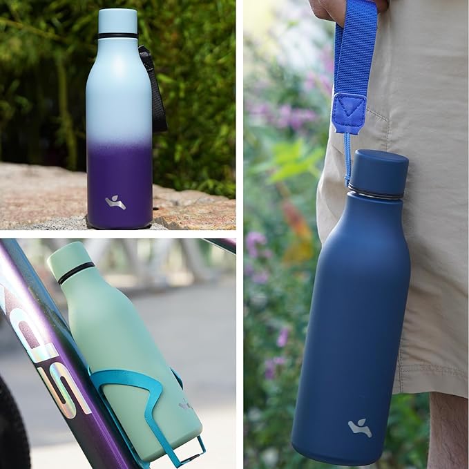 Insulated Water Bottle with Strap,25 oz Double Wall Stainless Steel Vacuum Bottles Metal Water Flask,Turquoise