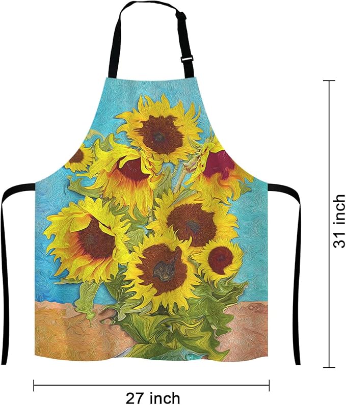 Apron, Oil Painting Sunflower Unisex Kitchen Bib with Adjustable Neck for Cooking Gardening,Adult Size