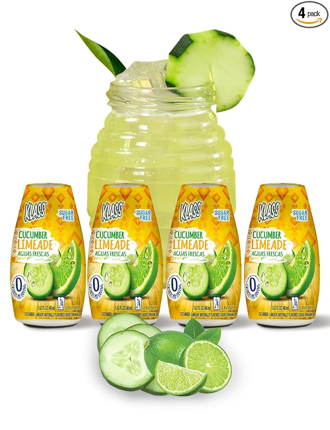 Klass Aguas Frescas | Liquid Water Enhancer | Sugar Free Naturally Flavored Cucumber-Limeade | Keto Friendly |1.62 Oz Pack of 4 (Makes 24 servings each) 0 Calories Per Serving