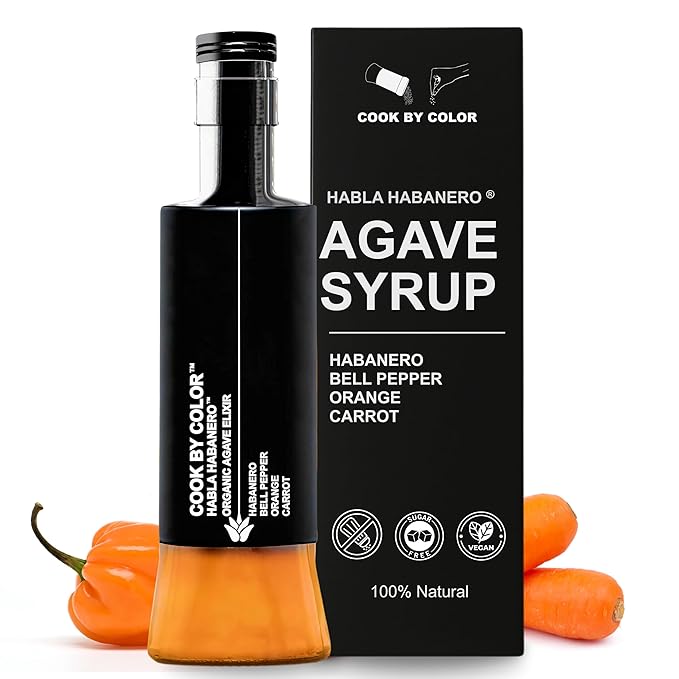 Cook by Color: Habla Habanero, Flavored Organic Agave Syrup Liquid Sweetener, Light Agave Nectar for Cocktails, Teas, Coffee, Smoothies & Cooking, Vegan, Low Carb, 350 ml Bottle, 11.8 fl oz
