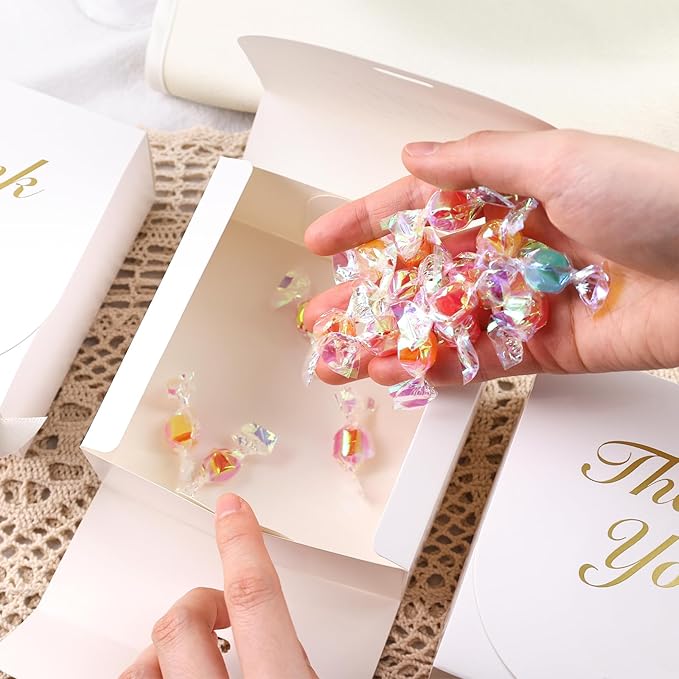 VGOODALL 20PCS Thank You Gift Boxes, 4.5x4.5x1.9Inches Mini Party Favor Boxes White Treat Bags with Bow Ribbon for Wedding Bridal Baby Shower Birthday Party
