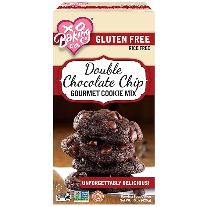 XO Baking Co. Gluten Free Double Chocolate Chip Gourmet Cookie Mix; Non-GMO; Kosher; Rice Free; Dairy Free; Peanut Free; No Preservatives; No Artificial Flavors or Colors, 15oz
